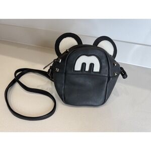 Black Mouse Ear Studded Crossbody Bag Faux Leather Small Shoulder Purse